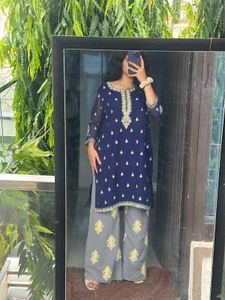 Elegant Blue & Grey Kurta Set
