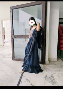 Elegant Navy Blue Ruffle Saree