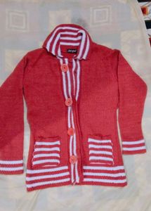 Red Striped Knit Cardigan (soft woolen)
