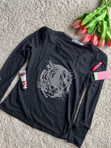 Kenzo Black Tiger Print Long Sleeve Top