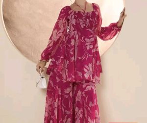Pink Georgette Sharara Coord Set
