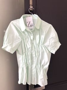 Zara Mint Green Cinched Blouse - Size S