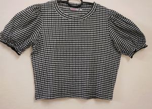 Fitted Black And White Checked Top