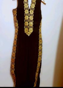 Black Golden Party Wear Kurta &amp; Dupatta 32 Bust