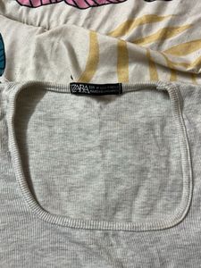 Zara Basic Gray Square Neck Top