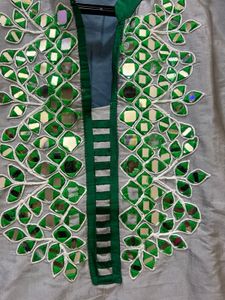 Green N Gray Mirror Work Kurti