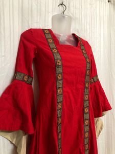 Red Long Sleeve Round Dress