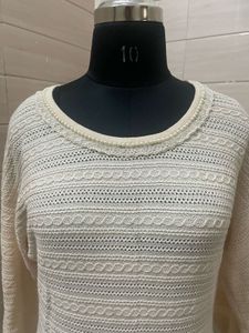 Cream Knit Tunic with Pearl Details