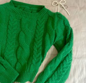 Green Knit Crop Sweater (bust 30-34)