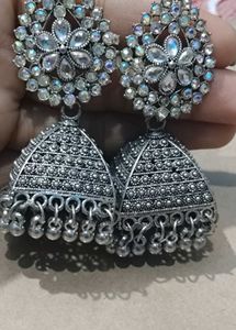 Multicolored Stone Oxidised Jhumka