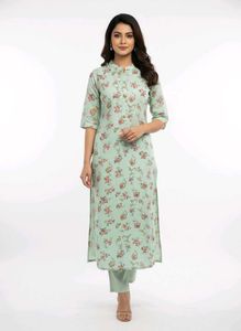 Floral Print Kurta with Organza Dupatta