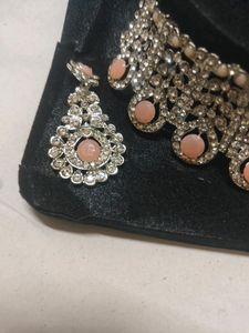 Stone Necklace Set - Peach Colour