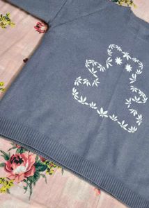 Floral Embroidered Pullover Sweater Oversized