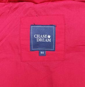 Red Puffer branded Vest with Patterned Yoke