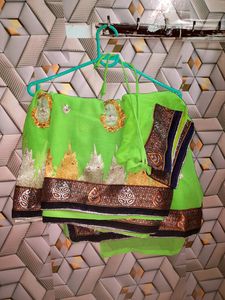 Green Embellished Saree With Stiched Blouse