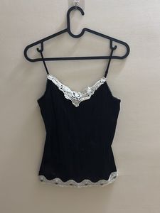 Thrifted Black Lace Trim Cami Top