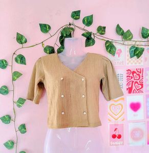 Stylish Korean Beige Button Top ✨