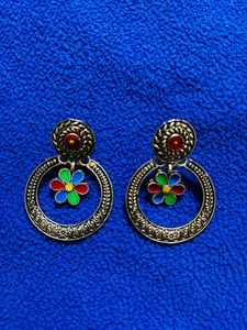 Multi Colour Antique Gold Earing
