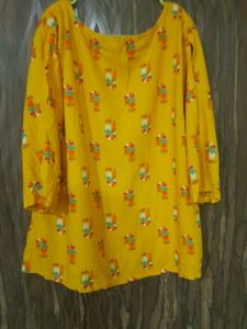 Cold Shoulder Yellow Boxy Semi  Crop Top