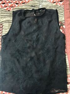 Chic Black Embroidered Tank Top