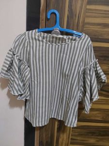 Top With Striped Pattern, Flared Sleeve