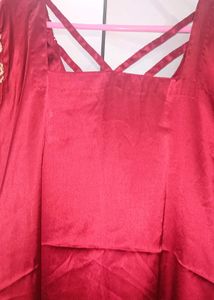 Embroidery Maroon Satin Kurta Set