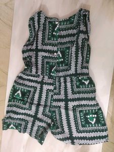 One Time Used  In Goa Trip -Green Patterned Romper
