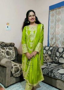 Designer Green Silk Embroidered Kurta Set with Dup