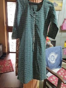 Greyish Green Checkered Kurta