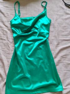Green Satin Tie Mini Dress