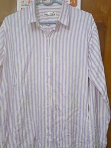 ZARA Essentials Purple,White Striped Cotton Shirt
