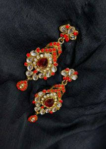 Red Stone Earrings ( Heavy look)