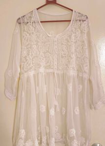 White Embroidered Sheer Tunic Top