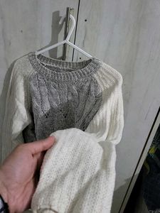 Grey White Sweater For Women