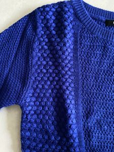 Blue Textured Knit Sweater