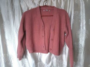 Pink Cropped Knit Cardigan