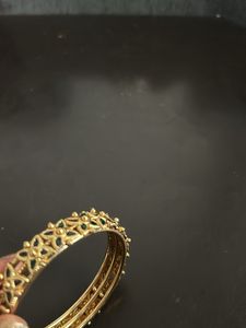 Set Of 2 Bangles Golden With Green Studs Design