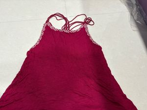 Red Halter Top with Lace Trim