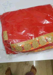 Beautiful Red Saree With Blouse Attached