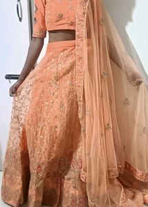 Elegant Peach Embroidered Lehenga Set