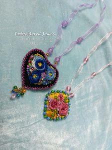 Hand Embroidered Floral Heart Pendant Necklace