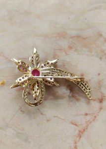 Ruby and Diamond Flower Brooch