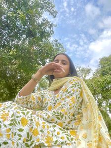 YELLOW FLORAL PRINT KURTA SET