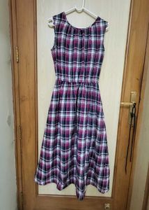 Pink Plaid Midi Dress With Attached Liner