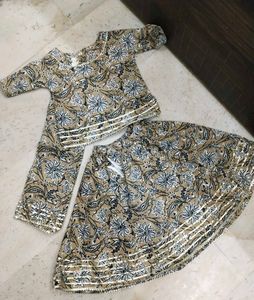 Cotton Floral Gota Patti Work Lancha For Baby Girl