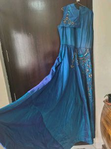 Elegant Blue Ethnic Gown With Tag & 4 Inch Margin