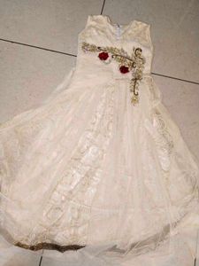 Creamy Gown With Floral Red Flowers Patterns