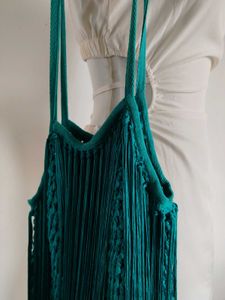 Zara Teal Crochet Fringe Coachella Bag
