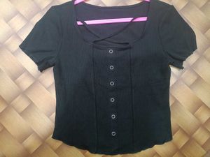 Cute Black Button Top