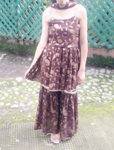 Brown Dress with Gold Floral Detail